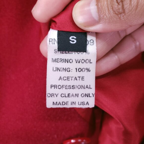 J. Percy Red 100% Merino Wool Pockets Hooded Mid Length Winter Coat Size S - Picture 3 of 16